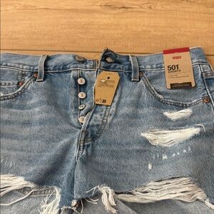Levi's Light Blue 501 Ripped Denim Shorts